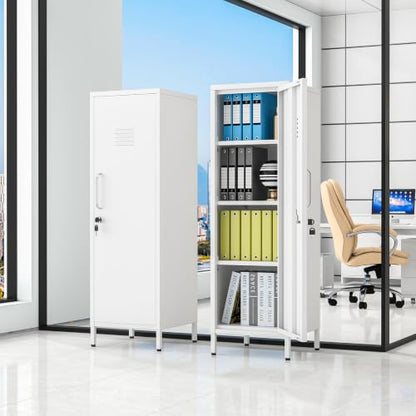 pozdeg 47.24" White Lockable Small Metal Storage Locker - color: White, size: 14.96"D x 14.88"W x 47.24"H