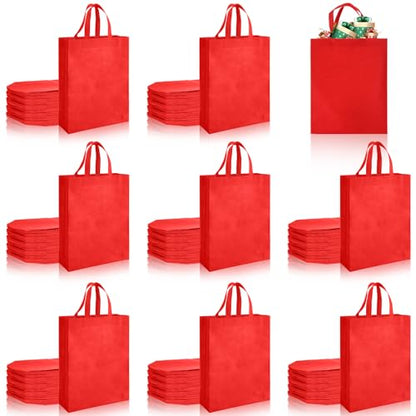 Amylove 80 Pcs Non Woven Tote Bags Bulk Large Reusable Gift Bag Reusable Grocery Bags, 15 x 11. 8 x 4 Inches - color: Red