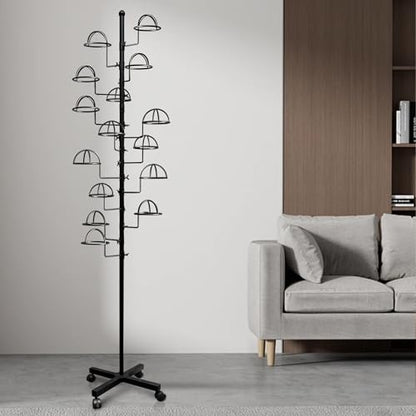 Montex Freestanding Hat Rack Stand, Wig Display Stand, Metal Hat Organizer Rack with 14 Customisable Circular Hooks, Hats Tree Stand Floor Standing Hat Display, Black - color: Black