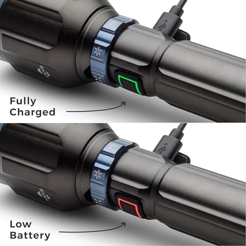 CORE 3000 Lumen Rechargeable Flashlight | LED Flashlight with 4 Modes, Adjustable Focus, Battery Indicator, Waterproof | Ideal for Home, Emergency, Camping, Hiking | USB Cable Included - size: 3000 Lumen