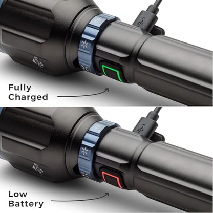 CORE 3000 Lumen Rechargeable Flashlight | LED Flashlight with 4 Modes, Adjustable Focus, Battery Indicator, Waterproof | Ideal for Home, Emergency, Camping, Hiking | USB Cable Included - size: 3000 Lumen