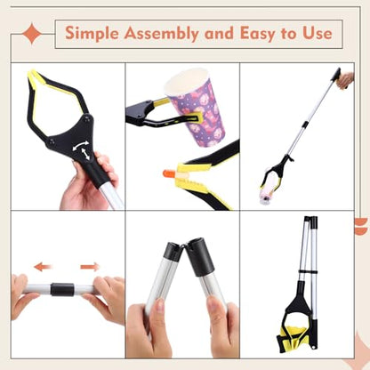 Ctosree 8 Pack 32" Trash Grabber Reacher Tool for Elderly, Foldable Litter Picker Upper, Lightweight Trash Pick up Stick, Long Handy Mobility Aids for Home Garden Arm Extension(Yellow) - color: Yellow