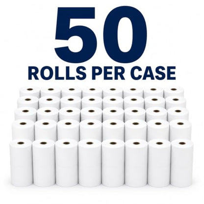 Thermal Paper Rolls, 2 1/4" x 50', 50 Rolls/Case, White Receipt Paper for POS & Credit Card Terminals - size: 2 1/4" x 50'