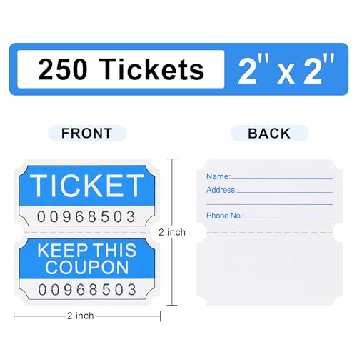L Liked 250 Raffle Tickets Rolls, Blue (4 Color Selection),Double Roll,50/50 Raffle Tickets for Events, Entry, Class Reward - color: 250 Tickets-blue