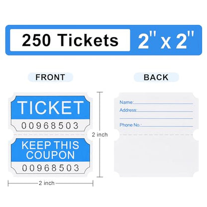 L Liked 250 Raffle Tickets Rolls, Blue (4 Color Selection),Double Roll,50/50 Raffle Tickets for Events, Entry, Class Reward - color: 250 Tickets-blue