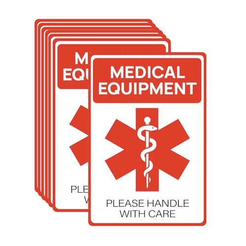 10 Pack Waterproof Medical Alert Equipment Stickers,2"x3" Handle with Care Labels for Medical Supplies,Fragile Medical Equipemnt Inside Stickers for Travel,Suitcase,Backpack,Carton,Shipping