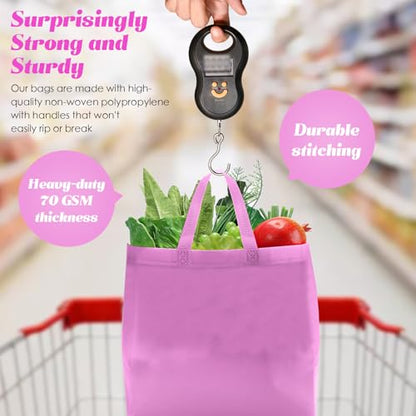 Reginary 50 Pcs Reusable Tote Bags Shopping Bags Non Woven, Pink - color: Pink