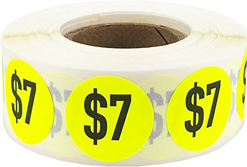 $7 Price Stickers Fluorescent Yellow .75 Inch Round Circle Dots 500 Total Adhesive Stickers - color: $7