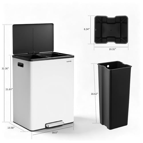 10.5 Gal Dual Compartment Stainless Steel Kitchen Trash Can with Lid, 20L+20L Recycling Garbage Bin, Soft Close Foot Pedal Trash Bin with 2 Removable Inner Buckets, Fingerprint Resistant for Home Offi - color: White, size: 2x5.25Gal