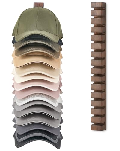 Mkono Hat Organizer, Wood Hat Rack for Wall Storage Holder 15 Baseball Caps - size: Medium