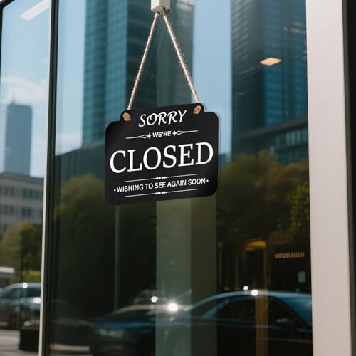 Open and Closed Sign Acrylic Black Double Sided 11 × 7 Inches - color: Black