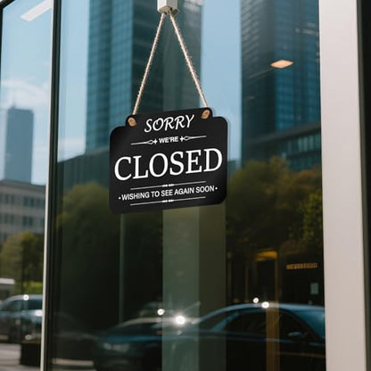 Open and Closed Sign Acrylic Black Double Sided 11 × 7 Inches - color: Black