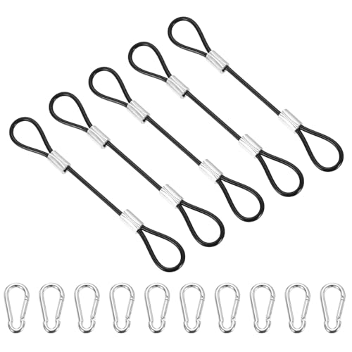 PATIKIL 5" Safety Cable Lock Security Wire Ropes w 10 Spring Buckle 5Pcs - color: Black, size: 5 Inch