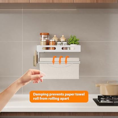 Paper Towel Holder Wall Mount for Bathroom, Paper Towel Holder with Shelf for Kitchen, RV Paper Towel Rack Stainless Steel, Silver - color: Silver