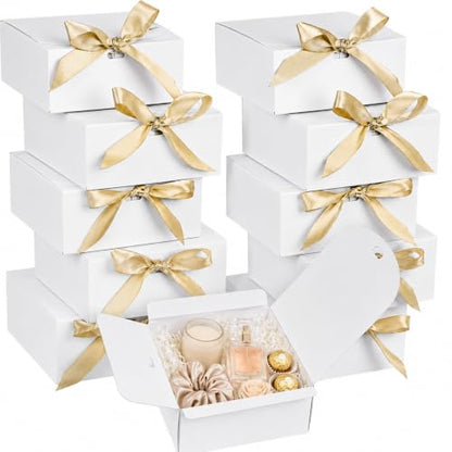 Xylitic Small Gift Boxes with Lids, White Gift Boxes with Ribbon, 10 Pack