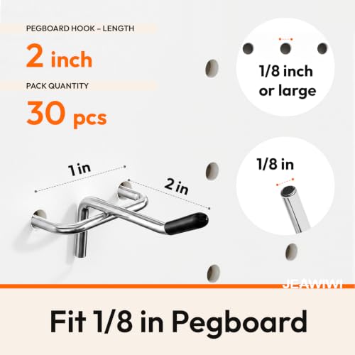 JEAWIWI 30 Pcs Metal Pegboard Hooks, 2 Inch, Fit 1/8 in Pegboard - color: Silver, size: 2in 30pcs