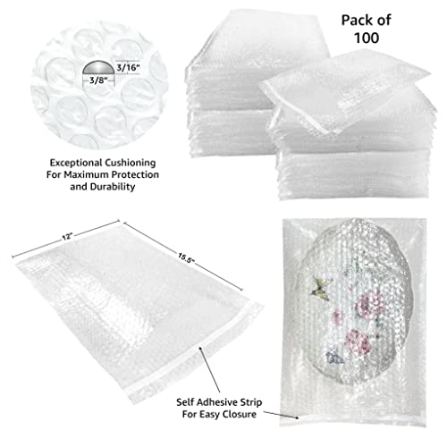 Bubble pouches - pack of (100, 12" x 15.5") - Mail and Ship, Pack and Protect, Bubble Out Bags - size: 12" x 15.5"