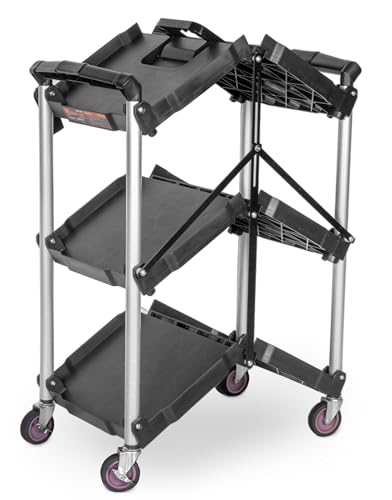 WEN Compact Foldable Service Utility Cart, Three Tier with 165-Pound Capacity (73065) - size: Foldable Cart