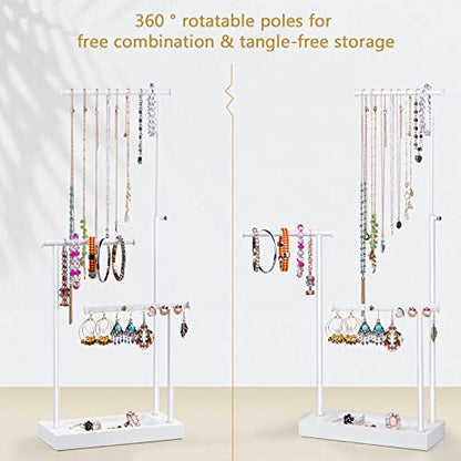 SRIWATANA White Jewelry Organizer Stand, Extra Tall 3-Tier Necklace Holder - color: white