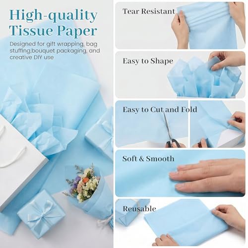 Shindel Light Blue Tissue Paper 120 Sheets, 20 X 14 inch for Gift Bags - color: Blue