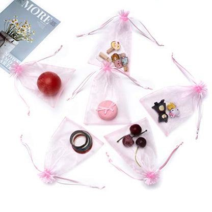 Volanic Sheer Organza Drawstring Bags 100PCS 4x6 Inch White Gift Bags for Wedding Christmas Party Favor Candy & Jewelry Packaging - color: Pink