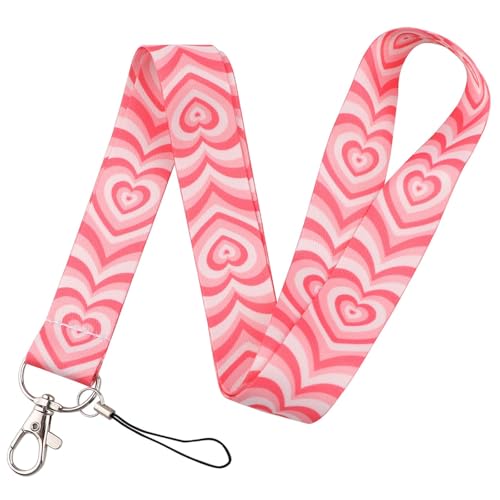 Cute Pink Love Heart Lanyards for ID Badge Holder with Retractable Reel Clip Aesthetic Valentines Girls Women Preppy Lanyards ID Holder Lanyard for Keys Work School Office - color: Pinkheart2