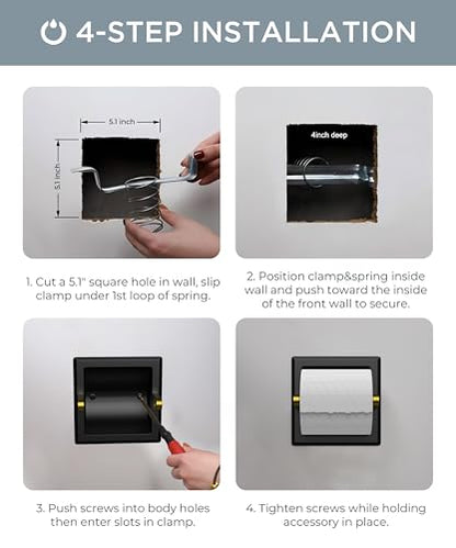 FORIOUS Recessed Toilet Paper Holder for Mega Rolls, Black and Gold - color: Black&gold