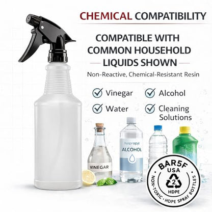 Bar5F 24 oz Empty Spray Bottles, Chemical-Resistant, Made in USA, 3-Pack