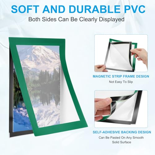 PATIKIL 4 x 6 Inch Magnetic Sign Holder, 12Pcs Self-Adhesive Magnetic Border Wall Mount PVC Picture Frames Document Holder for Wall Window Home Office Store Poster, Green - color: Green