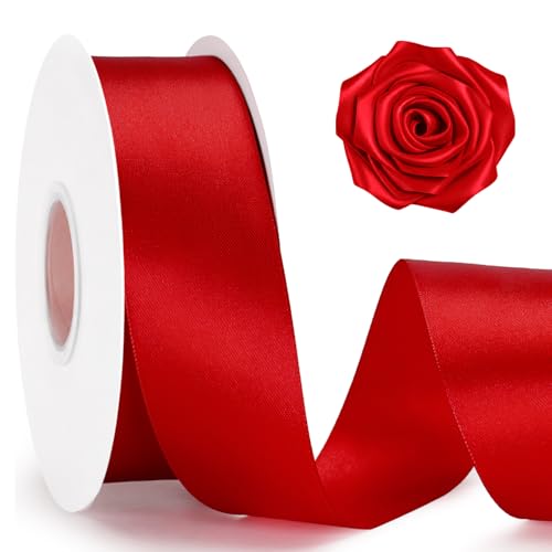 KINGLAKE Double Faced Red Satin Ribbon - 1-1/2 Inch x 50 Yards - color: Red
