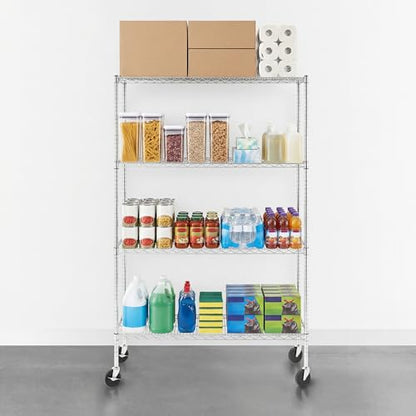 SafeRacks NSF 4-Tier Heavy Duty Steel Wire Rack w/Wheels (18"x48"x72") - color: Silver, size: 18"x48"x72" 4-Tier