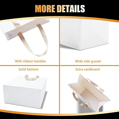 White Kraft Bags with Handles, 20Pcs 10"x5"x13" Large White - color: White, size: 10x5x13 Inch (Pack of 20)