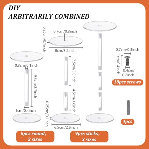 PH PandaHall 3pcs Combat Risers for Flying Miniatures 2.5 inch 3 inch Clear Round Acrylic Display Stand Adjustable Height Multi-Tiered Raised Platforms fpr Display Tabletop Board Game Cake