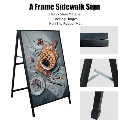 ZCHEN A Frame Sidewalk Sign, 24x36 Heavy Duty Metal Sandwich Board Sign Holder Outdoor, Double Sided Display for Outdoor Street Advertising, with 2 Corrugated Plastic Poster Boards