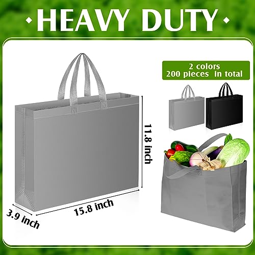 Silkfly 200 Pieces Non Woven Tote Bag Bulk Large Reusable Shopping Bag Gift Grocery Bags with Handles Fabric Blank Tote Bag
