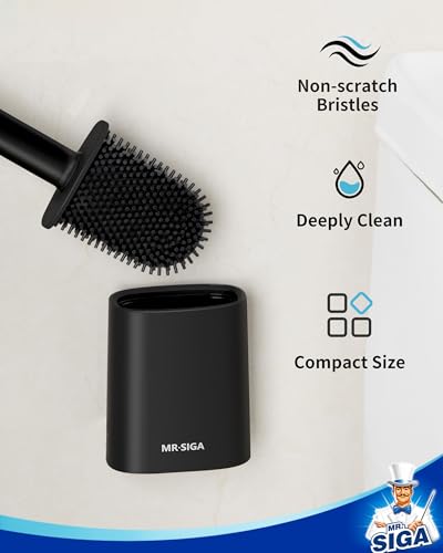 MR.SIGA Toilet Brush and Holder Set, Wall Mounted Toilet Bowl Brush, Black - color: Black