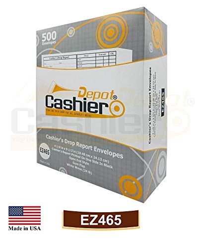 500 Cashier Depot EZ465 Cashier's Drop Report Envelope, 4 1/8" x 9 1/2", Sturdy 24lb. White, Cash Envelopes For Hotels, Restaurants, Gas Stations & Retailers (500 Envelopes) - style: 500 Envelopes