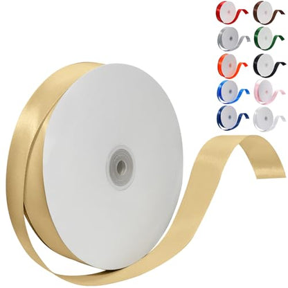 Gold Satin Ribbon 1 Inch 100 Yards, for Wedding Gift Wrapping - color: Gold
