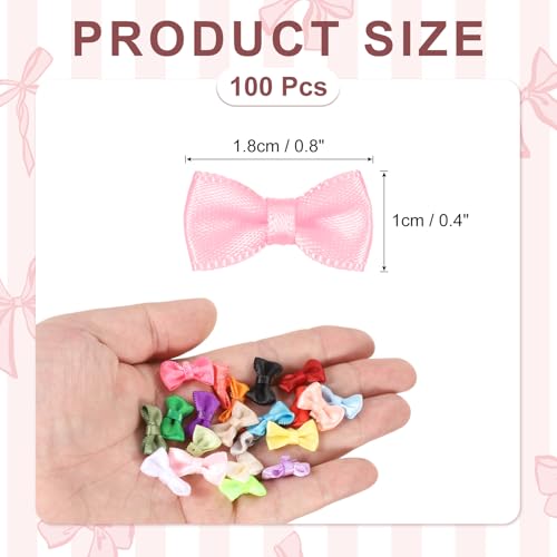 MECCANIXITY 100 Pcs Mini Ribbon Bow 0.8" Mini Fabric Satin Ribbon Flower Bows for Craft DIY Sewing Wedding Birthday Party, Pink - color: Pink