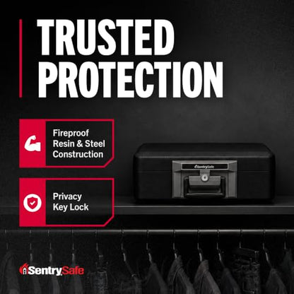 SentrySafe Fireproof Safe Box with Key Lock, Chest Safe with Carrying Handle to Secure Money, Jewelry, Documents, 0.25 Cubic Feet, 6.3 x 15.3 x 12.1 Inches, 1160 - size: 0.25 cu. ft., style: Fire resistant box