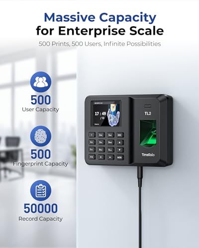 Standalone Time Clock for Employees, Fingerprint/PIN Punch Machine