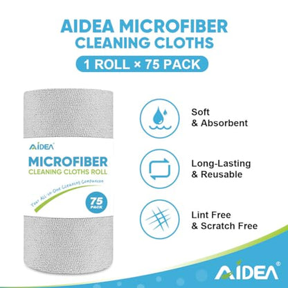AIDEA Microfiber Cleaning Cloth Roll-75PK, Reusable Paper Towels 11.5×11.5" - color: Grey