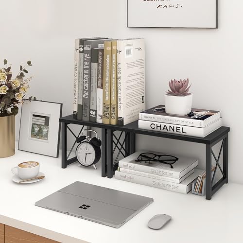 ELITEROO Wood Desktop Shelf, Freestanding Small Bookshelf Organizers - color: Black