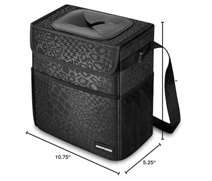 SIBOFUEGO Cute Car Trash Can with Lid, Collapsible, Leak-Proof, 2 Gallon - color: Black Leopard, size: 2 Gallons