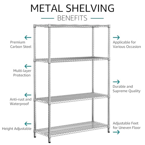 IZEUK 3400 LBS Garage Shelving Wide Storage Shelves 4 Tier Metal Shelves Heavy Duty Adjustable Utility Shelf Rack Chrome 17.7" D x 47.2" W x 70.4" H - color: Chrome, size: 4 Tier, 17.7" D x 47.2" W x 70.4" H