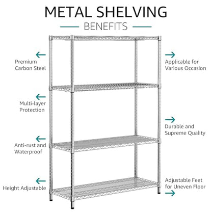 IZEUK 3400 LBS Garage Shelving Wide Storage Shelves 4 Tier Metal Shelves Heavy Duty Adjustable Utility Shelf Rack Chrome 17.7" D x 47.2" W x 70.4" H - color: Chrome, size: 4 Tier, 17.7" D x 47.2" W x 70.4" H