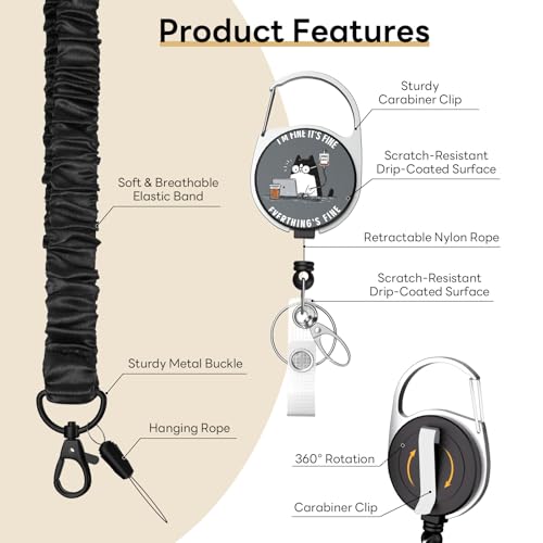 HHandlein Retractable Badge Holder with Stretch Scrunchie Lanyard, I'm Fine - color: I'm Fine
