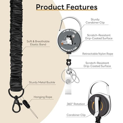 HHandlein Retractable Badge Holder with Stretch Scrunchie Lanyard, I'm Fine - color: I'm Fine