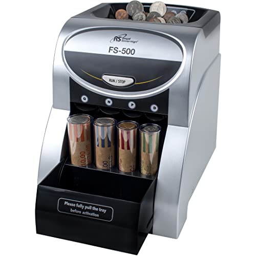 Royal Sovereign USD Coin Sorter with Anti-Jam Technology and Coin Wrapper Starter Pack, Silver (FS-500)