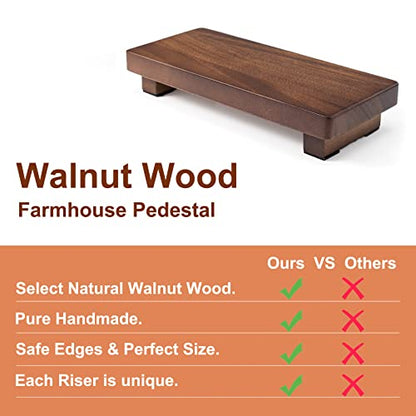 Walnut Wood Pedestal Stand, Wood Riser for Kitchen Counter Farmhouse Decor, Rectangle Wooden Display Tray for Bathroom Home Kitchen (Small, 9 x 3.9 x1.57Inch) - size: Small & 9*3.9*1.57‘’